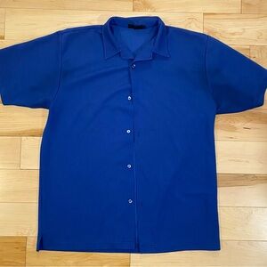 Blue Textured Button Up Shirt Dadcore Y2K Elevated Basic